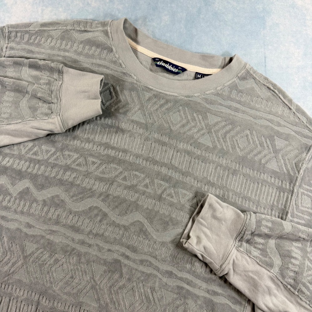 Chubbies Sweatshirt Mens Medium Grey Textured Geo Tribal Crew Aztec Western